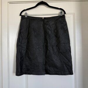 Vintage 100% genuine leather knee length skirt Y2K sz 16 Shape FX black